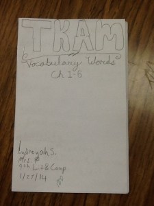 Outside of Freshman Lydreyah Simmons' Vocabulary Booklet