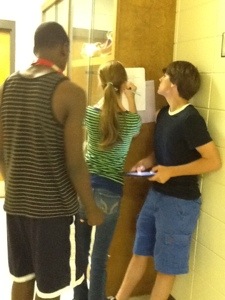 Freshmen students during their QR Code Scavenger Hunt on Shakespeare's Life and Times