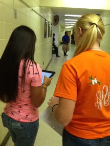Students using QR codes and iPads to research Shakespeare