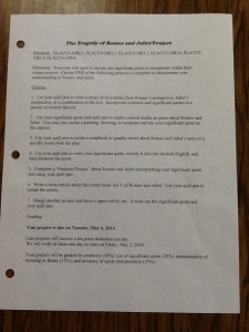 Differentiated Romeo and Juliet Assignment Sheet